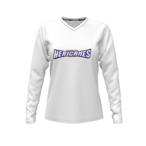 [FTLVCFWH-FYXS-LOGO2] Decker Comfort T-Shirt (Female Youth XS, White, V Neck, Logo 2, Long Sleeve)