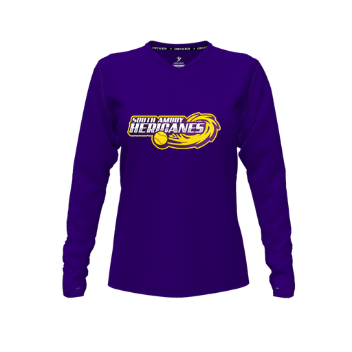 [FTLVCFPP-FYXS-LOGO1] Decker Comfort T-Shirt (Female Youth XS, Purple, V Neck, Logo 1, Long Sleeve)