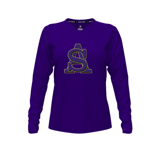 [FTLVCFPP-FYXS-LOGO3] Decker Comfort T-Shirt (Female Youth XS, Purple, V Neck, Logo 3, Long Sleeve)