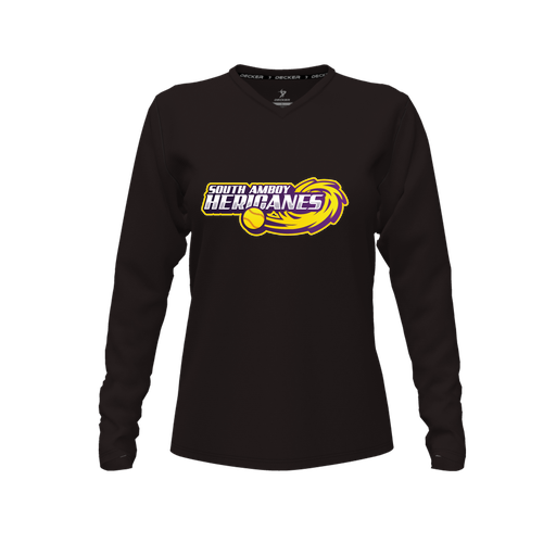 [FTLVPTBK-FYXS-LOGO1] Decker Performance T-Shirt (Female Youth XS, Black, V Neck, Logo 1, Long Sleeve)