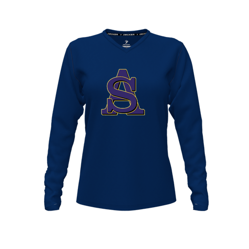 [FTLVPTNV-FYXS-LOGO3] Decker Performance T-Shirt (Female Youth XS, Navy, V Neck, Logo 3, Long Sleeve)