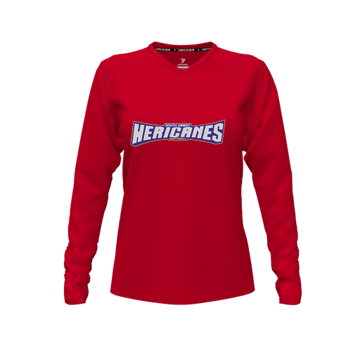 [FTLVPTRD-FYXS-LOGO2] Decker Performance T-Shirt (Female Youth XS, Red, V Neck, Logo 2, Long Sleeve)